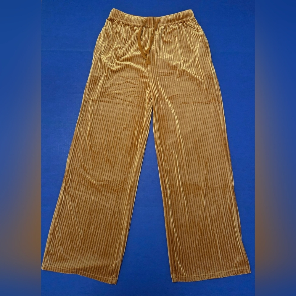 Gold Wide Leg Velvet Pants